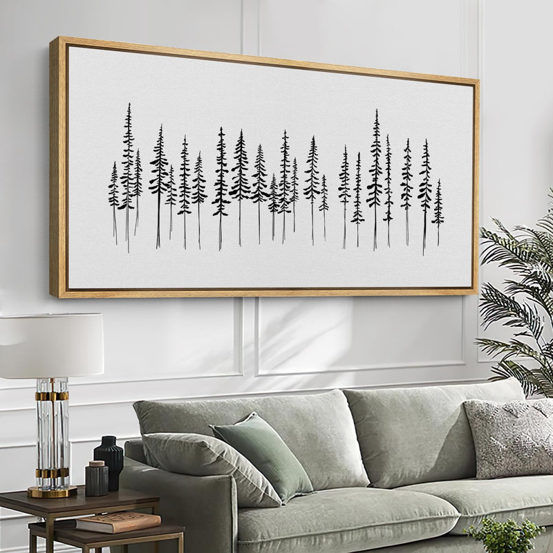 «Minimal Botanical Minimalist Pine Tree Silhouette», reproduction encadrée sur toile, H 30 po x l 60 po, Naturel