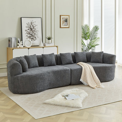 111.5 Inch Modern Oversized Curved Sectional 4-Seater Sofa Couch, With Luxury Memory Foam And 6 Pillows, Gray Chenille