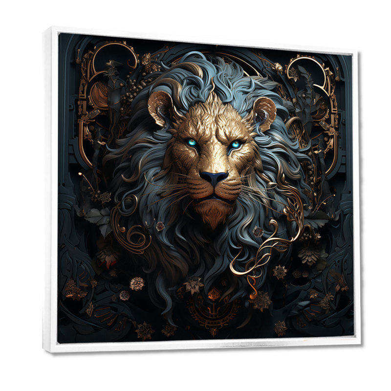Majestic lion II - Lion, art mural, H 30 po x l 30 po x P 1 po, Cadre flottant blanc