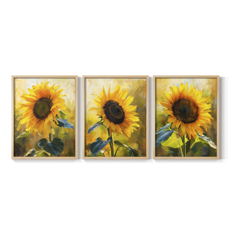 Étude florale CLxx -Set de 3 estampes giclées encadrées -Prêt à, H 10 po x l 8 po, Encadré naturel