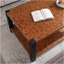 Table basse rectangulaire de 51 pouces de largeur, comptoir en métal grain de bois ronce, table basse de salon double couche en métal noir mat