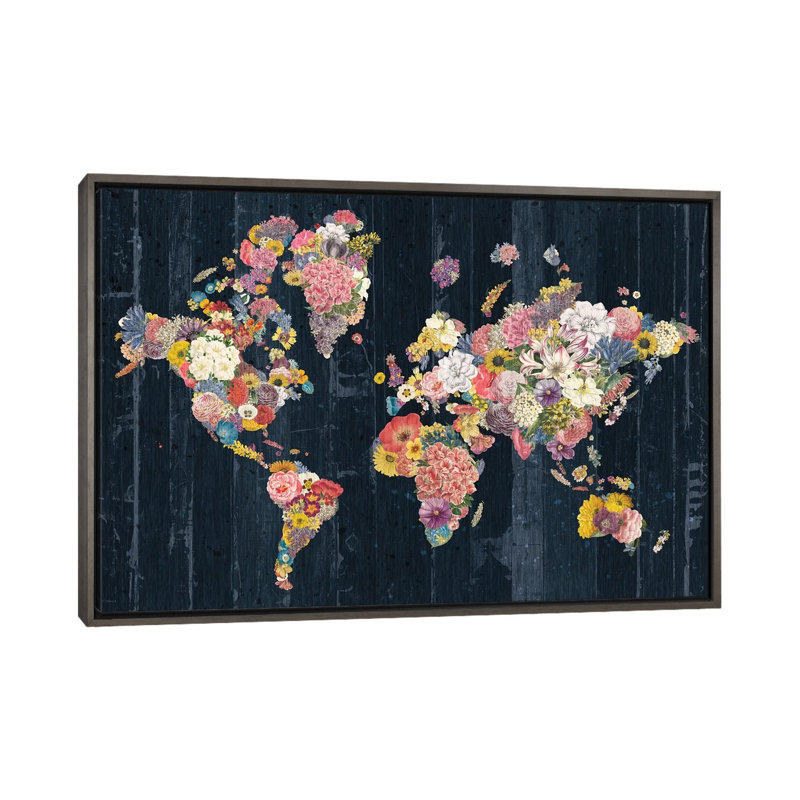 «Botanical Floral Map» par Wild Apple Portfolio - impression d'art graphique, Pas de tapis, H 40 po x l 60 po x 1,5 po