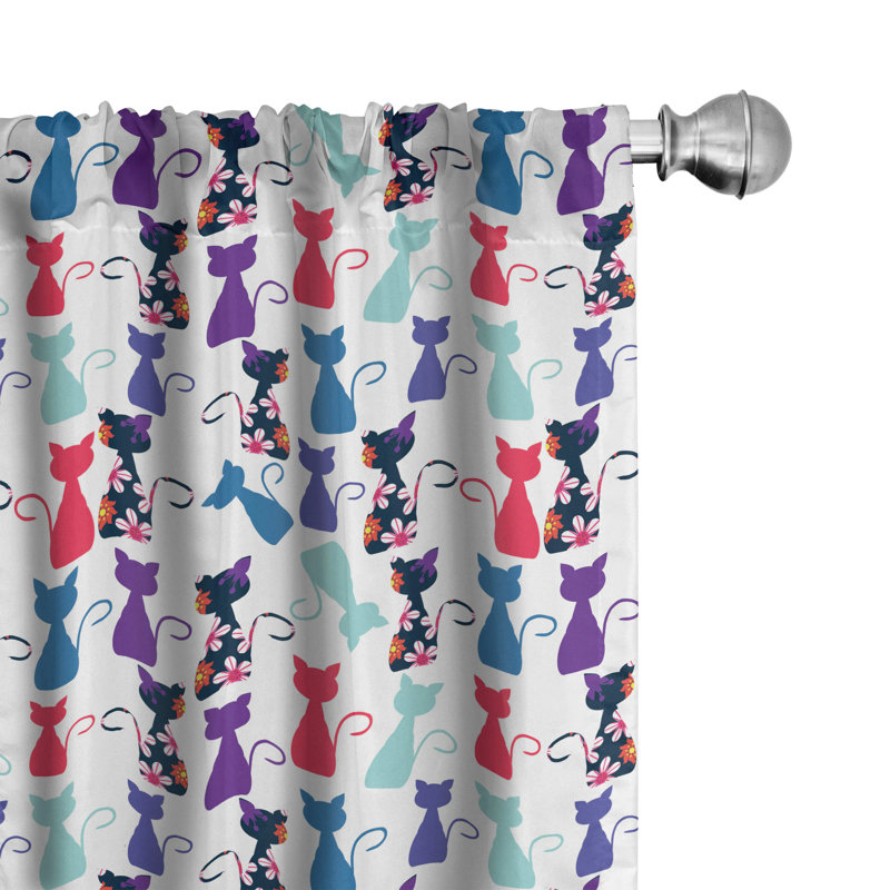 Cat Print Semi-Sheer Rod Pocket Curtain Panels, 28" x 84"