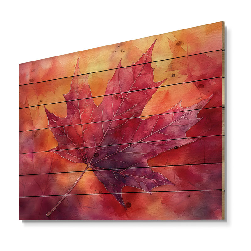 Feuille d'érable d'automne II - feuilles, décoration murale en bois - sur bois de pin naturel, H 30 po x l 40 po