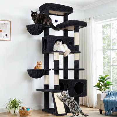 Arbre à chat de 77 po de hauteur à plusieurs niveaux pour 4 chats et plus, cattower d'intérieur avec 2 condos et hamacs, peu encombrant, velours doux, assemblage facile