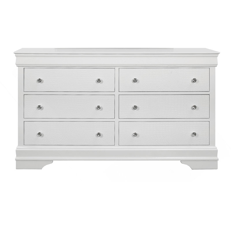 Commode horizontale en bois manufacturé avec 6 tiroirs, Blanc