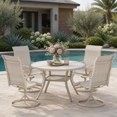 4-Person Outdoor Round Patio Dining Set With 360° Swivel PVC-Coated Polyester Chairs