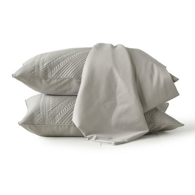 Drap de lit grand La Shantam, 100% coton, ultra doux et respirant, inclus: 1 drap plat (100 x 104 pouces) et 2 taies décoratives matelassées (20 x 32 pouces) - gris clair