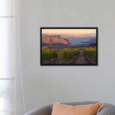 «Columbia River with Cave B Vineyard in the premier plan, Grant County, Columbia Valley AVA, Washington, États-Unis», reproduction de photo sur toile