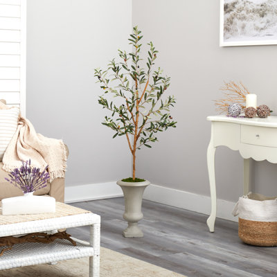 57'' Faux Olive Tree Tree in Stone Urn