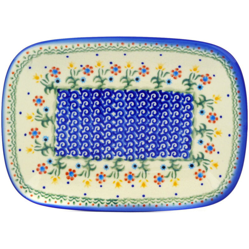 Spring Flowers Stoneware Platter, 0.87" H x 9.84" W x 7.05" D