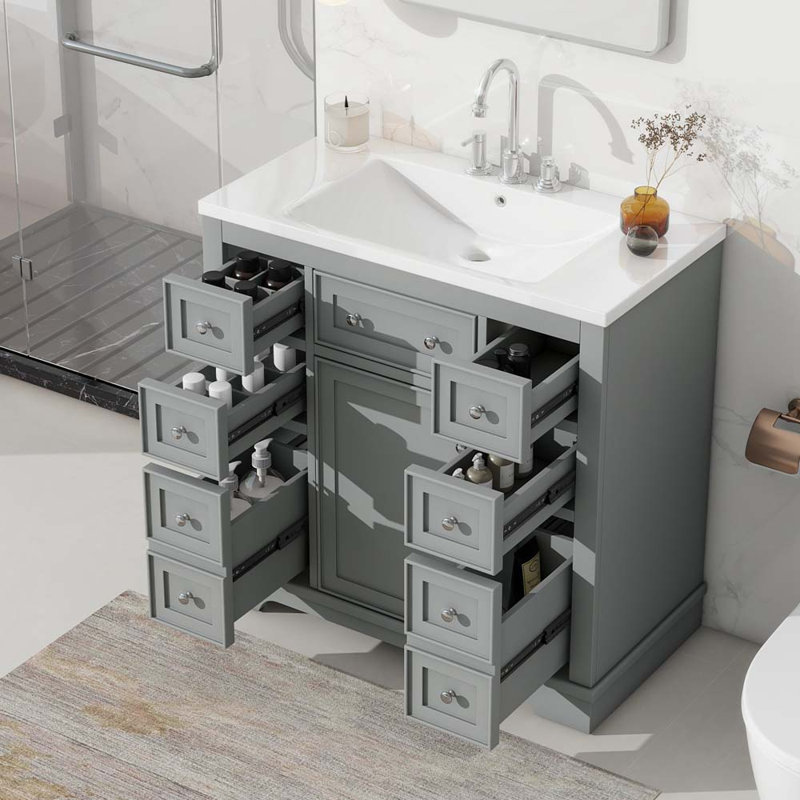 Ensemble de meuble-lavabo simple 36 avec plateau Geneivieve, Gris