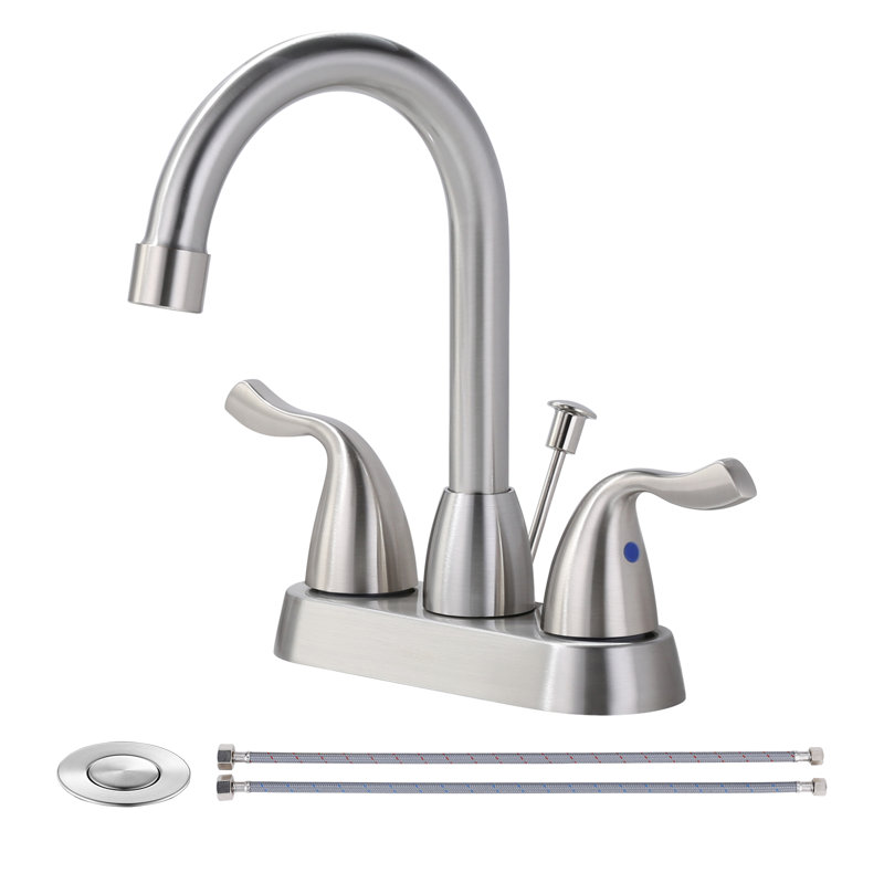 Robinet de salle de bain à ensemble central avec bonde et tuyaux d'alimentation, Nickel brossé