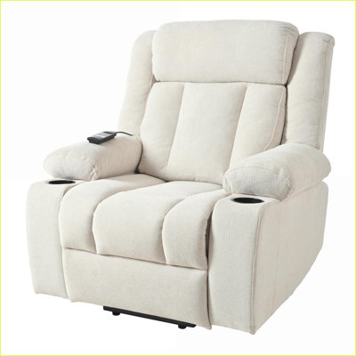 Fauteuil inclinable électrique inclinable pour personnes âgées, canapé simple classique avec repose-pieds allongé, 2 porte-gobelets, poches latérales, télécommande | Gris clair | Velours flocon de neige