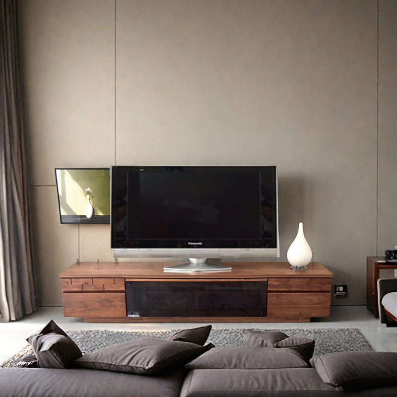 Meuble télé au sol en noyer noir, H 16,53 po x L 70,86 po x l 15,74 po