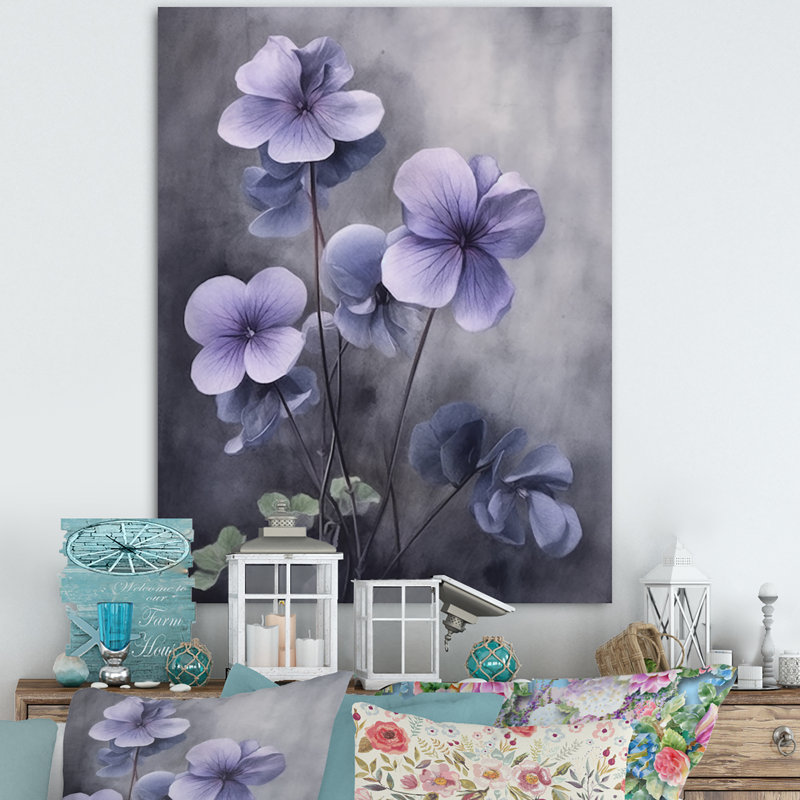 Purple Grey Violets Dream I - Floral Wall Art, Wrapped Canvas, 32" H x 24" W x 1" D