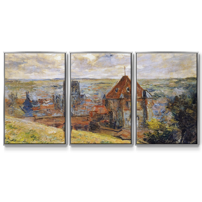 Dieppe, 1882, peinture sur toile 3 pièces, H 24 po x l 48 po, Encadrement argenté