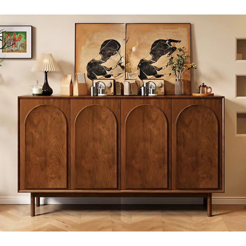 Modern Solid Wood Sideboard Cabinet Storage Buffet with Drawers & Arched Door Design