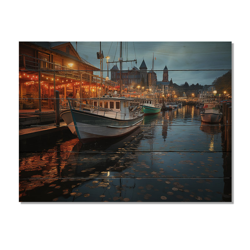 «Port Harbor Lights» sur impression sur bois, H 30 po x l 40 po x P 0,78 po