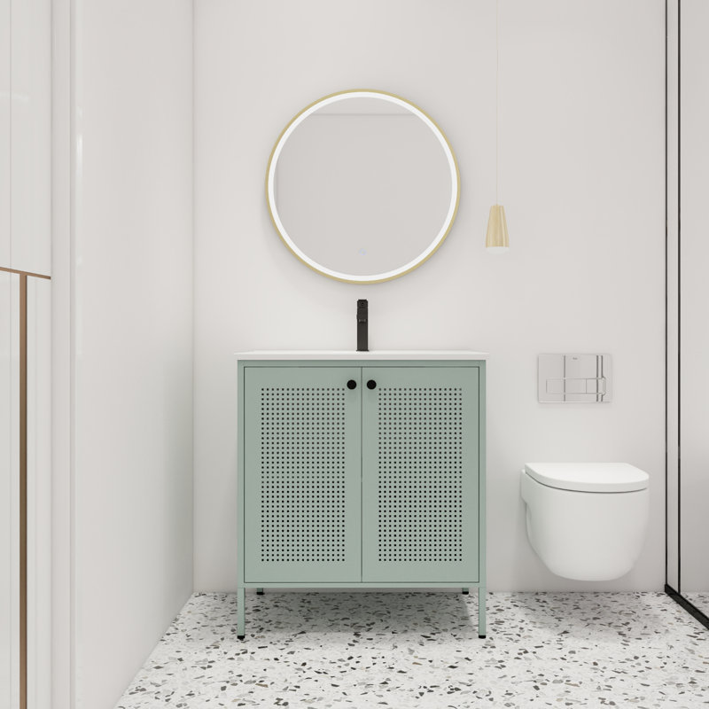 Dalio  30'' Single Freestanding Bathroom Vanity,Floor Standing Vanity with 2 Doors,White Ceramic Top, Green