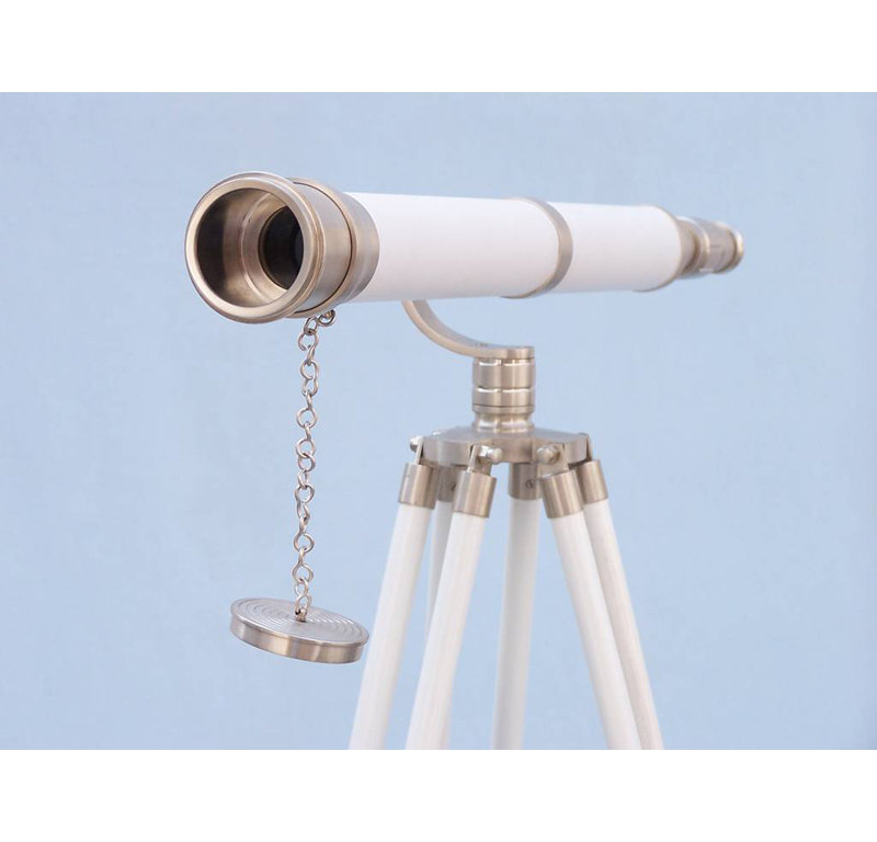 Télescope décoratif Milana, Nickel brossé / Blanc, H 65 po x l 9 po x P 6 po