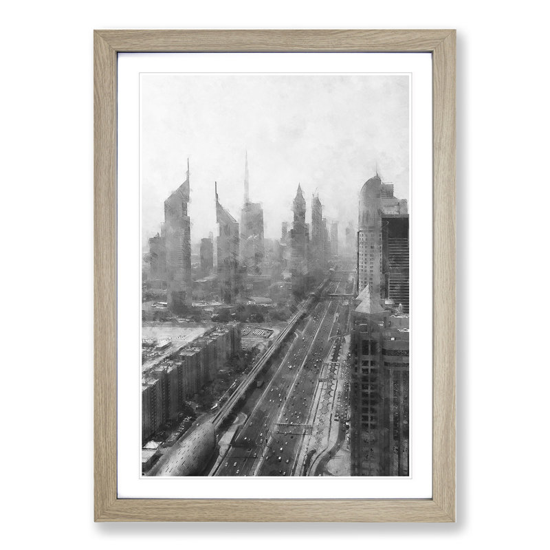 Dubai Skyline Vol.1 - Picture Frame Painting, Oak Framed, 36cm H x 27cm W x 2cm D