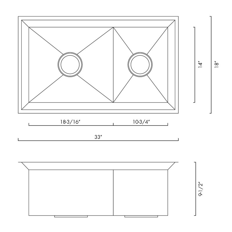 33'' L Double Bowl Stainless Steel Kitchen Sink