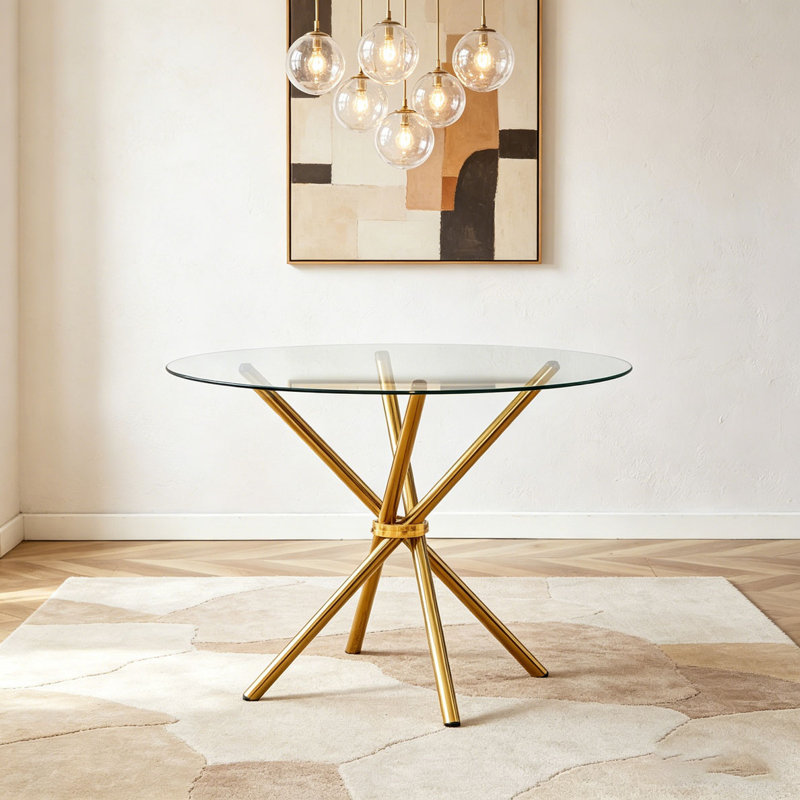 Round clear glass dining table, Gold