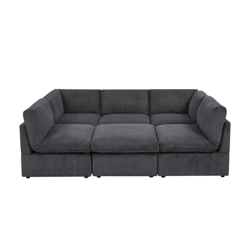 Kyanne Priyen 98" Wide Symmetrical Modular Corner Sectional, Dark Gray Corduroy