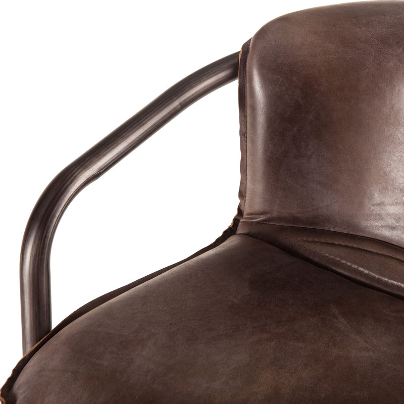 Chiavari Upholstered Stool with Metal Frame, Jet Brown Leather/ Vintage Bronze Frame, Bar Stool (29" Seat Height)