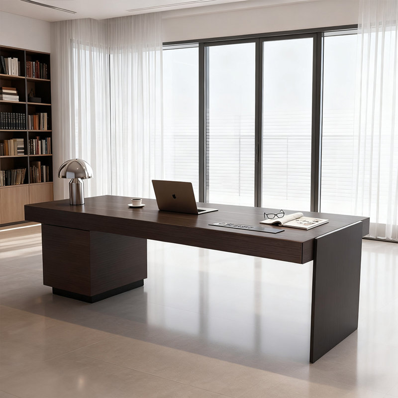 Light Luxury Modern Brown Home Office Desk with Spacious Drawers and Storage Cabinet, 29.53" H x 47.24" W x 23.62" D