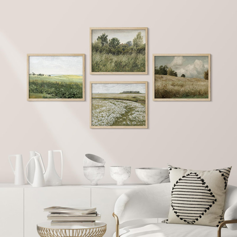 Green Meadow Countryside Landscape, impression sur papier, 4 pièces, Naturel, H 11 po x l 14 po