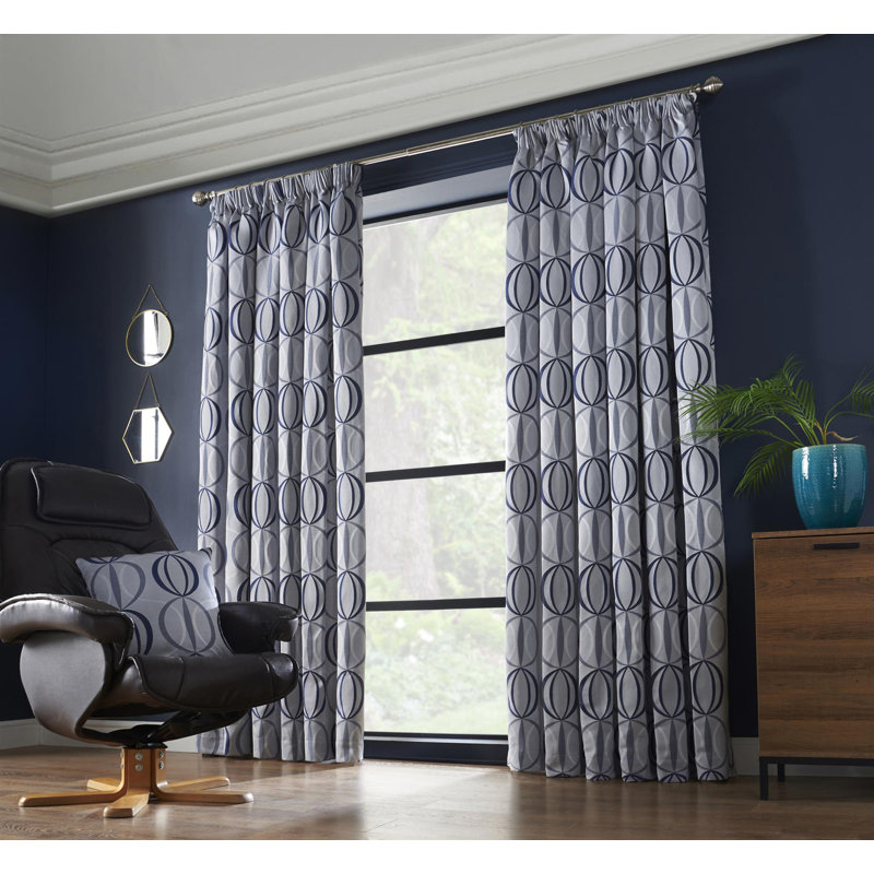 Maldonado Owen Pencil Pleat Room Darkening Curtains, Navy, 168 W x 183 D cm