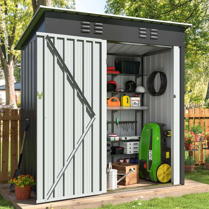 Rangement extérieur en métal avec cadre en acier renforcé et porte verrouillable l 5 pi x P 3 pi