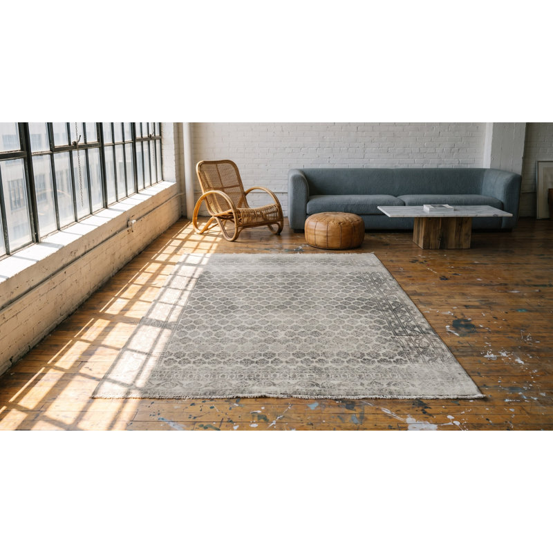 Decorative Light Gray Color Allover Geometric Pattern Antique Agra Rug