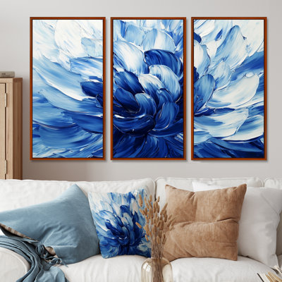 Velours bleu fleurs de cactus III - ensemble d'art mural floral cactus