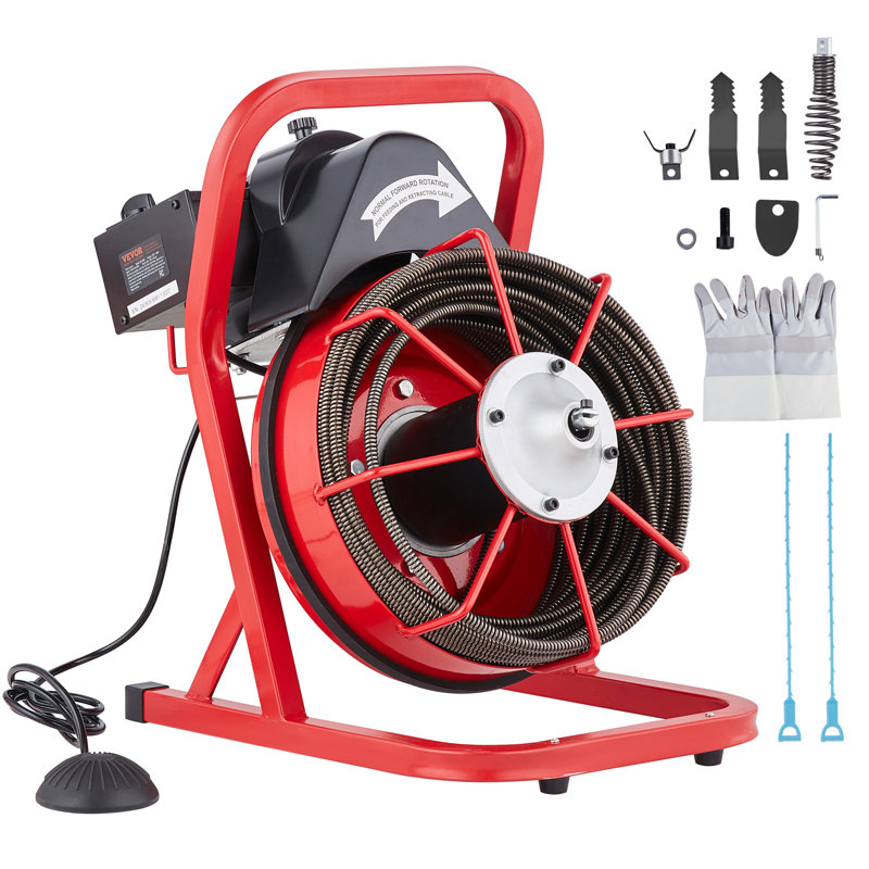 Drain Cleaner Machine à tarière 75 pi x 3/8 po alimentation manuelle et 4 couteaux
