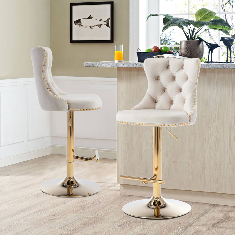 Aimili Swivel Upholstered Adjustable Height Counter Stool with Solid Wood Frame, White