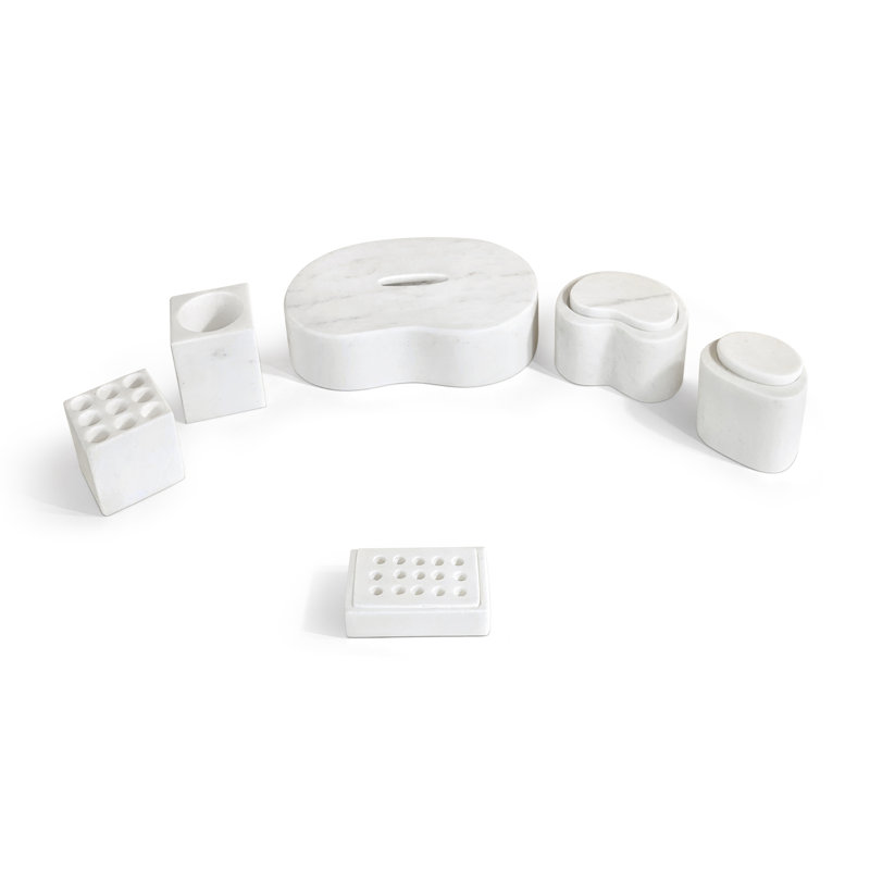 ensemble d'accessoires de salle de bain en marbre naturel, Blanc