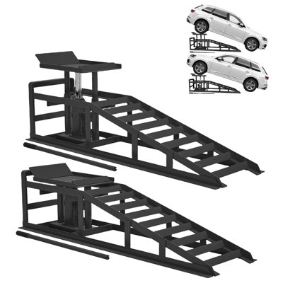 Lot de 2 rampes hydrauliques pour voitures – 3 tonnes (6 600 lb) – Rampes de service à profil bas pour voitures, camions et autres véhicules, idéales pour la réparation en garage.