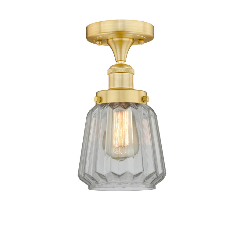 Kemmel Glass Semi Flush Mount, Satin Gold, Clear