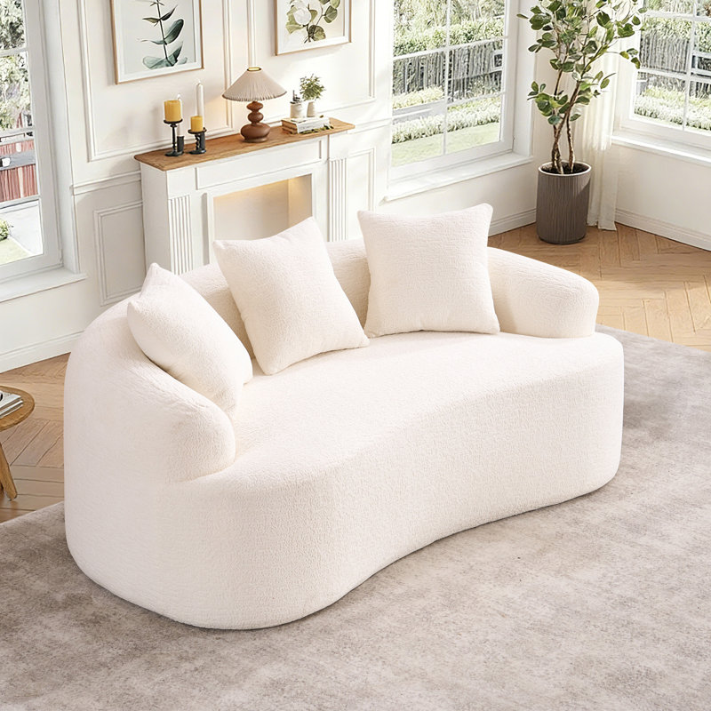 65" Curved Small Loveseat Sofa,Cozy Chenille Upholstered Couch with 3 Pillows,Modern Deep Seat Cloud Couch Memory Foam Compression Sofa,for Living Room Apartment Office,No Assembly Needed