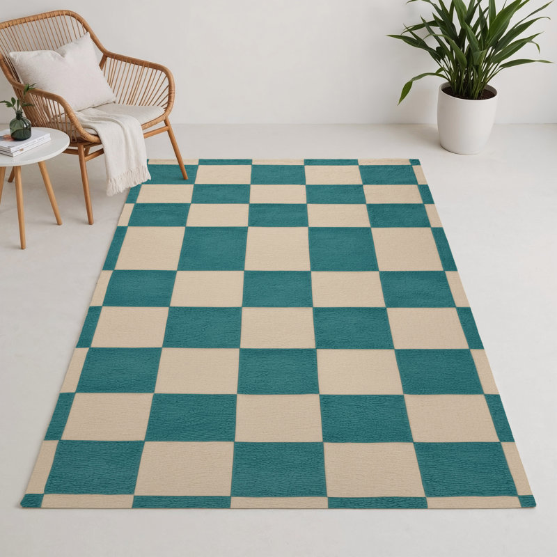 Tapis d'intérieur et d'extérieur à carreaux beige, Rectangulaire 3 pi x 5 pi