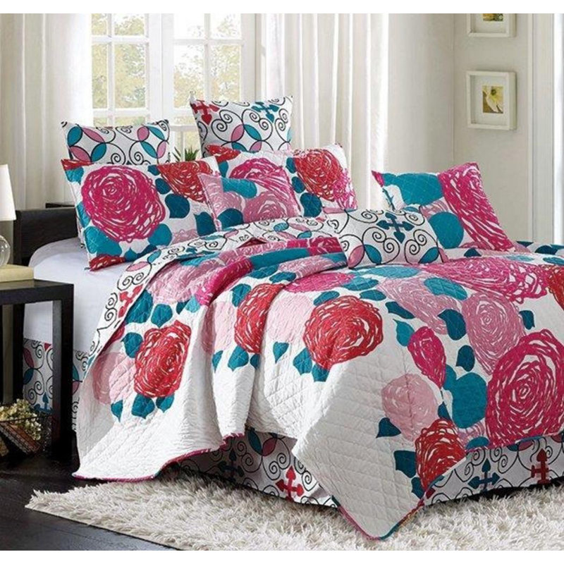 Ensemble de courtepointe Bon Iver, Courtepointe grande + 2 taies décoratives, Rose sauvage
