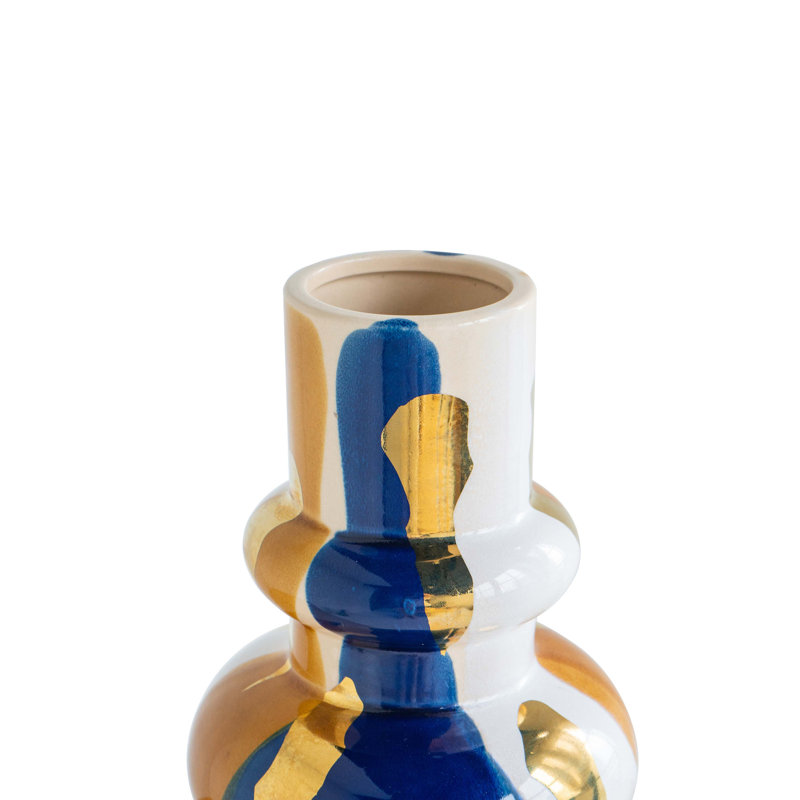 Vase en céramique 7,3 x 7,3 x 9,8 po avec finition multicolore abstraite