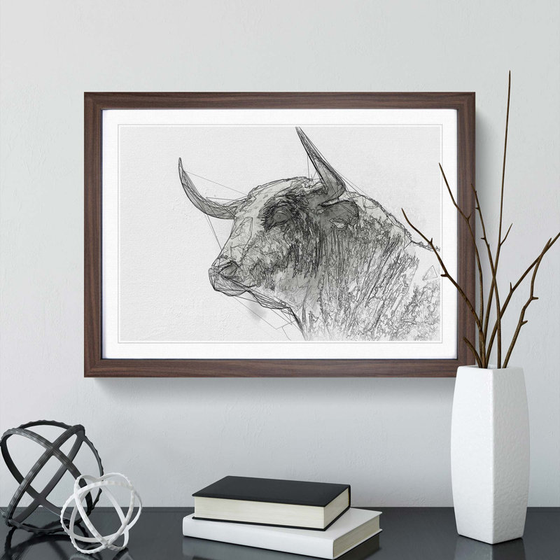 Stone Statue of a Bull in Abstract - Picture Frame Graphic Art Print, Walnut Framed, 27cm H x 36cm W x 2cm D