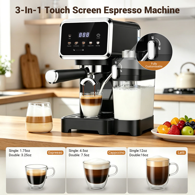 Dual-Boiler Espresso Machine with Automatic Milk Frother & Touchscreen – 20 Bar Pump