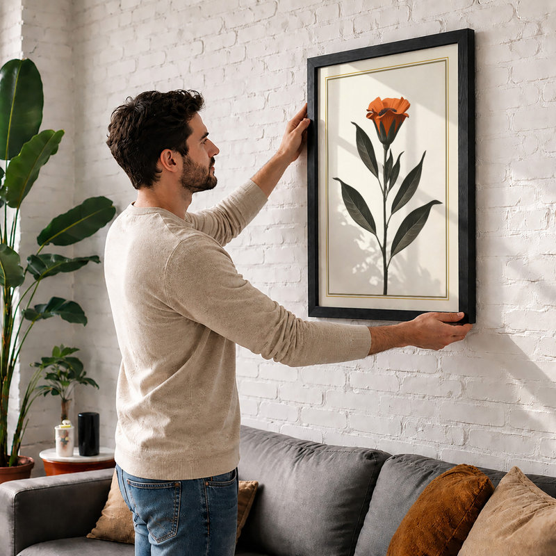 Burned Orange Bloom Botanical - Framed Print, A1 - 84.1 x 59.4 cm, Black