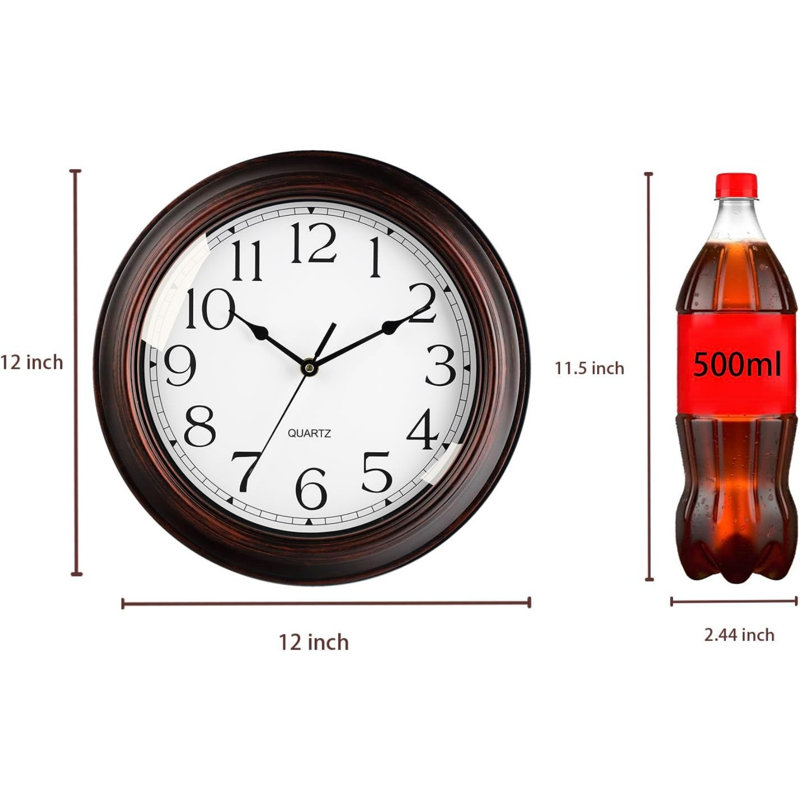 Horloge murale de 30 cm (12 pouces) à piles, silencieuse, pour salon