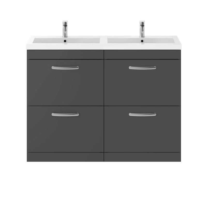 Athena 1205mm Double Bathroom Vanity with Integrated Polymarble Basin, Gloss Grey